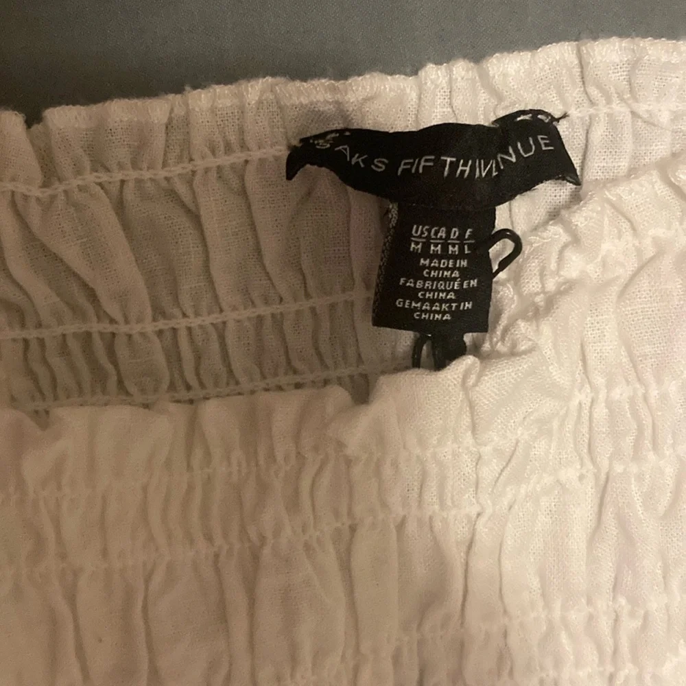 NWT Saks Fifth Avenue linen blend white dress ruched M - Picture 2 of 4